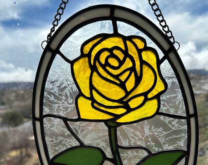 Elegant Yellow Rose Stained Glass Panel. - Etsy