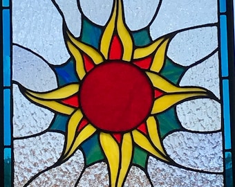 A Heron in Paradise stained glass circular panel