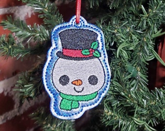 Snowman Navidad árbol ornamento ITH Proyecto - Snowman Ornament - Descarga instantánea 4x4 5x7 máquina bordado patrón de diseño en el aro