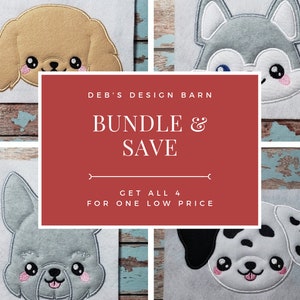 Hund Applikation Stickerei Design Set 3 - SET von 4 Designs - Instant Download