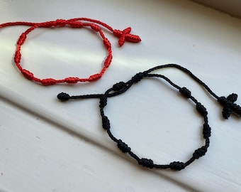 Noeud rouge String avec Cross Mens Womens Bracelet fait main, Bracelet noeud, String rouge tressé, cadeau pour lui