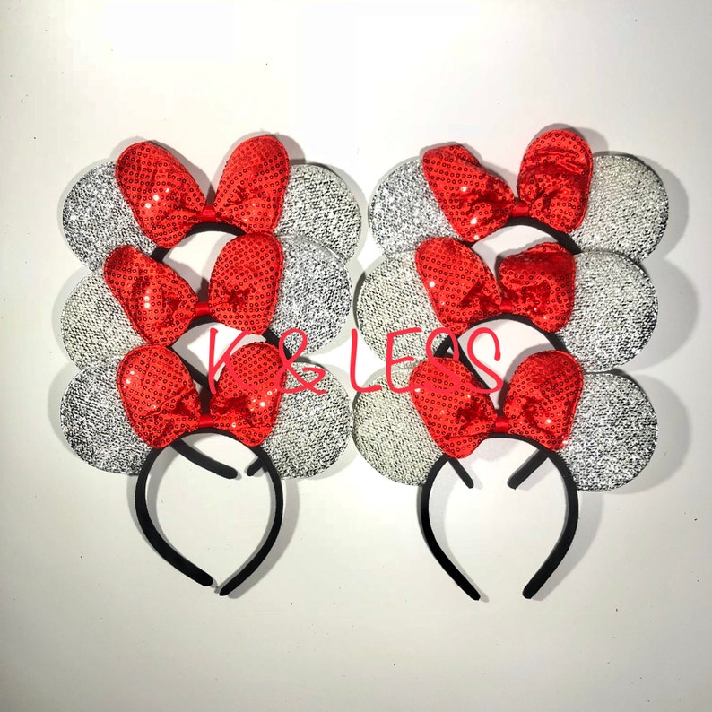 Silver Red Bow Mickey Silver Mickey Mickey Wholesale Mickey Ears Mouse Ear Mickey Headband Mickey Minnie Ear Headband Birthday Mickey
