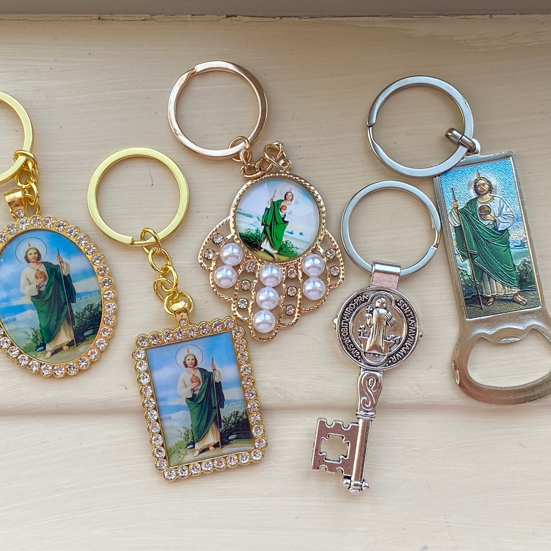 Gold San Judas Keychain, St Jude of Thaddeus Keychain, Religious