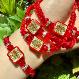 Bracelet Vierge Marie en bois, bracelet nœud, bracelet de protection des yeux maléfiques, cadeau pour lui, cadeau pour elle