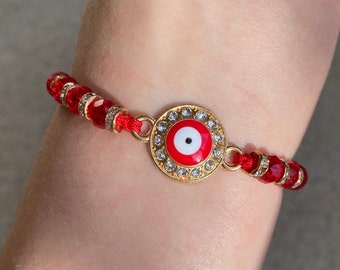 Pulsera roja redonda turca de mal de ojo, pulsera de cordón de mal de ojo azul, amuleto de Mal de Ojo, amuleto de protección, regalo para ella, regalo para él