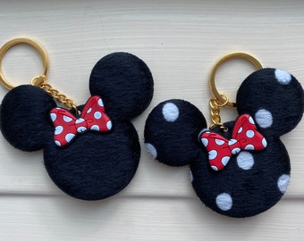 Mickey Mouse Keychain, Mickey Ears Keychain, Mouse Ear Keychain with Bow, Polka Dot Mouse Keychain