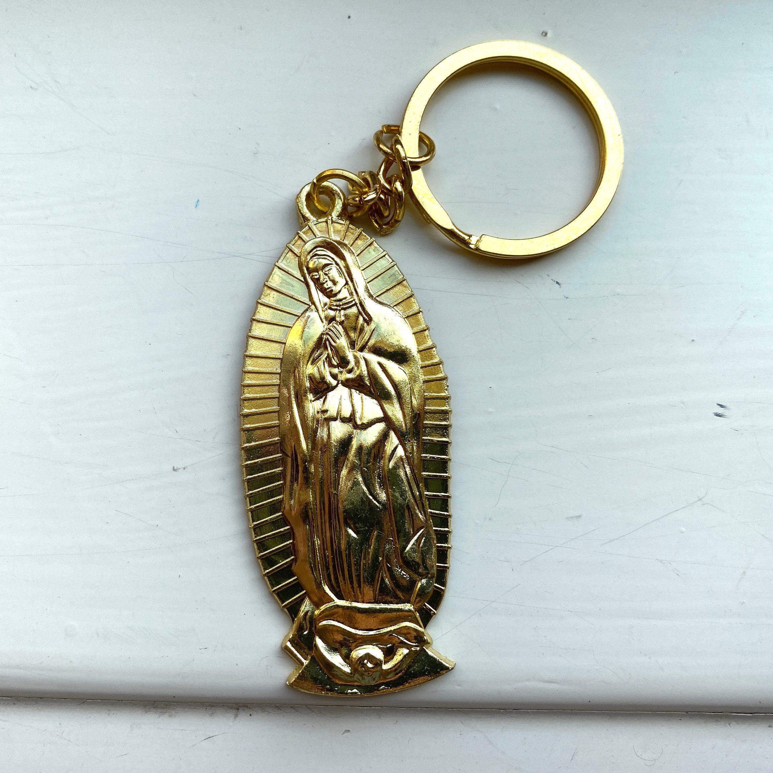 Virgin Mary Gold Keychain, Our Lady of Guadalupe Silver