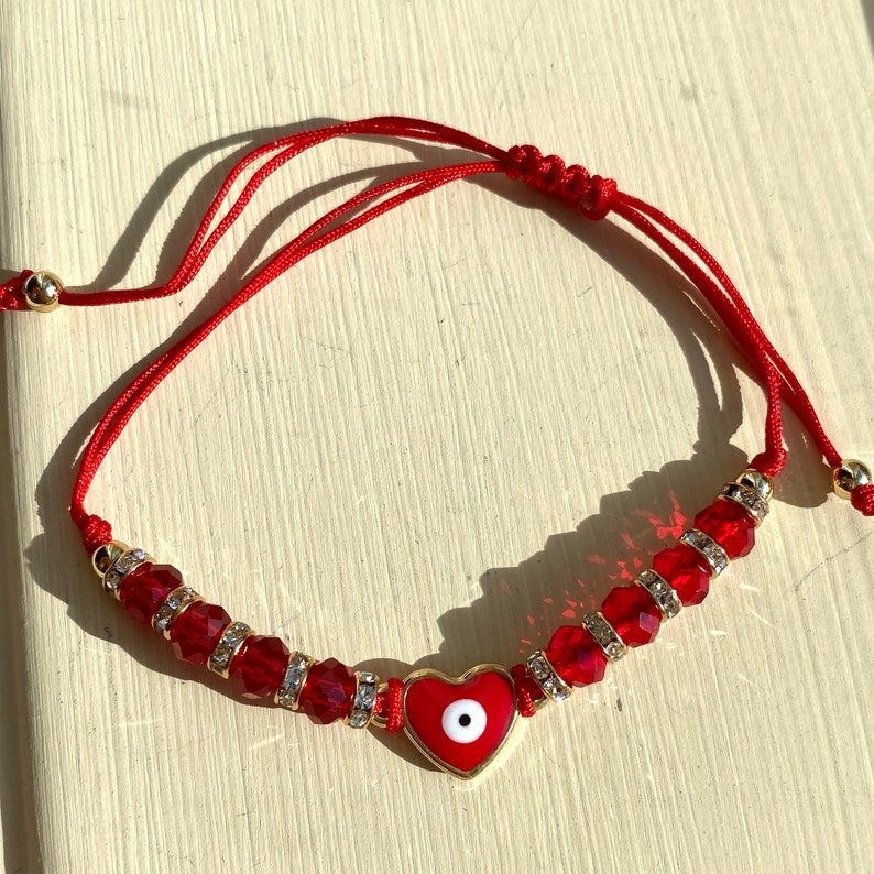 Red Heart Shaped Evil Eye String Bracelet Mal De Ojo Charm - Etsy