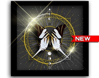 Androcles Sacred Geometry Design Gold Silver Framed Insect Butterfly Art Witchy Gothic Dark Aesthetic