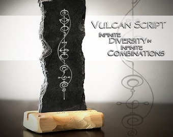 Vulcan Script IDIC Infinite Diversity in Infinite Combinations Spock on Black Stone Slate