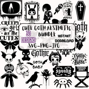 Modernes Gothic, Kawaii Gothic Bundle, Goth Ästhetik, Digitale Dateien für Schneidmaschinen, Cricut Dateien, Gruseliges Halloween Halloween, SVG-PNG-JPG