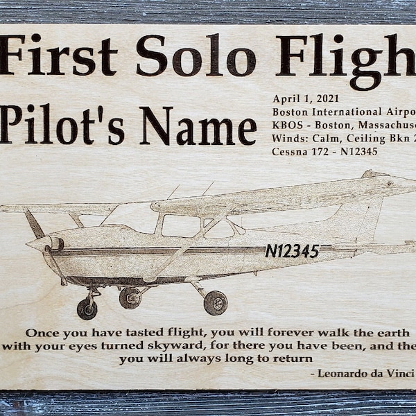 Primer vuelo en solitario - Placa de aviación - Regalo de piloto