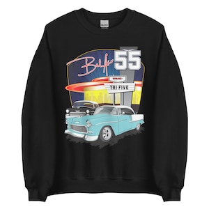 1955 Skyline Blue & White Chevy Bel Air Diner Chevrolet Belair Trifive Sweatshirt