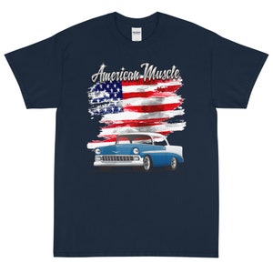 1956 Hafen Blau und Weiß Chevy Bel Air Amerikanisches Muskel Gedruckt T-Shirt Shirt