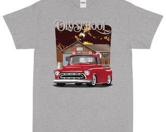 Maglietta con stampa Old School del pick-up Chevrolet Apache rosso del 1957