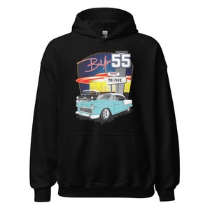 1955 Skyline Blue & White Chevy Bel Air Diner Chevrolet Belair Trifive Hoodie