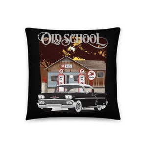 Coussin décoratif double imprimé Chevrolet Impala noire de 1958