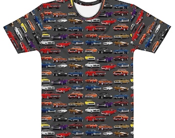 Camiseta de la extravagancia definitiva de los muscle cars de los 60: Chevy, Ford, Dodge Nova, Camaro, Corvette, Charger, Challenger. Camiseta para hombre.