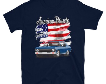 1971 Blau Chevy Nova amerikanischen Muskel gedruckt Economy T-shirt Shirt