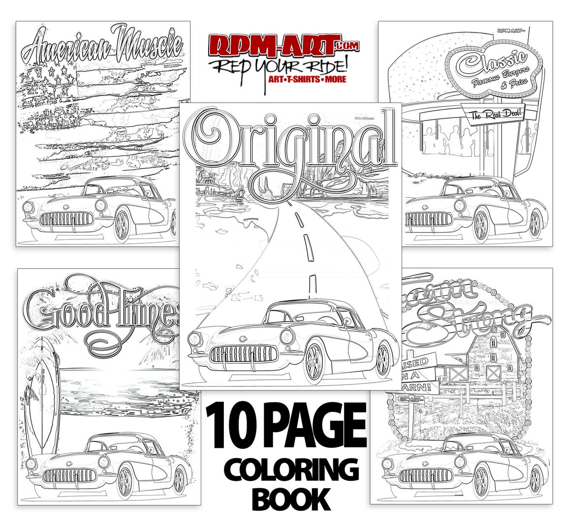 1956 Chevy Corvette 10 Page Coloring Book / Digital / Instant Download
