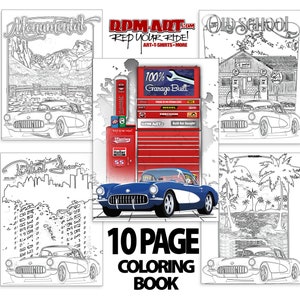 1956 Chevy Corvette 10 Page Coloring Book / Digital / Instant Download