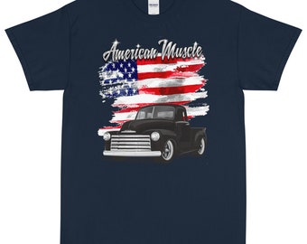 Camiseta preta com estampa muscular americana Chevy Truck 1950