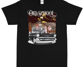 Camiseta estampada de la vieja escuela Chevy Bel Air en color negro ónix de 1957
