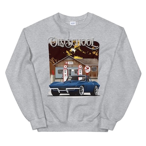 1966 Laguna Blau Oval Bedrucktes Sweatshirt Chevlet Corvette Old School