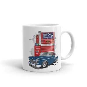 1955 Blue and White Chevy Bel Air Garage Built Coffee Mug