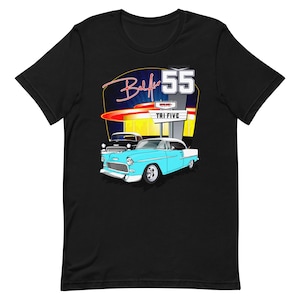 1955 Chevrolet Bel Air T-shirt – Old School Drive-In Diner-design med klassiska Bel Airs för veteranbilsentusiaster