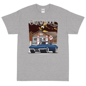 1966 Laguna Blau Chevrove Corvette Old School Bedrucktes T-Shirt Shirt