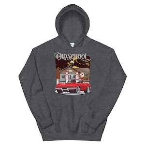 1966 Kundgebung rote Chevrove Corvette Old School bedruckter Hoodie