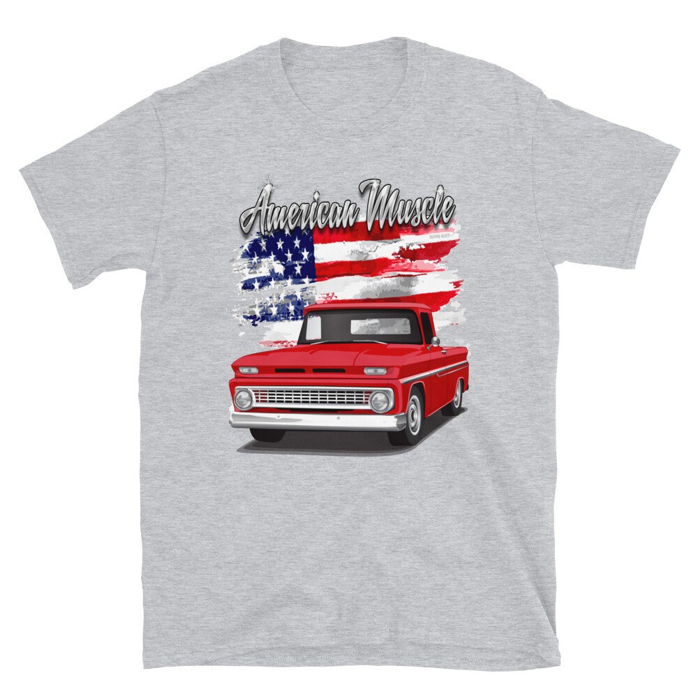 Chevy USA Flag T-Shirt – American Pickup Truck Graphic Tee For Men (Gray) 7 thumbnail image