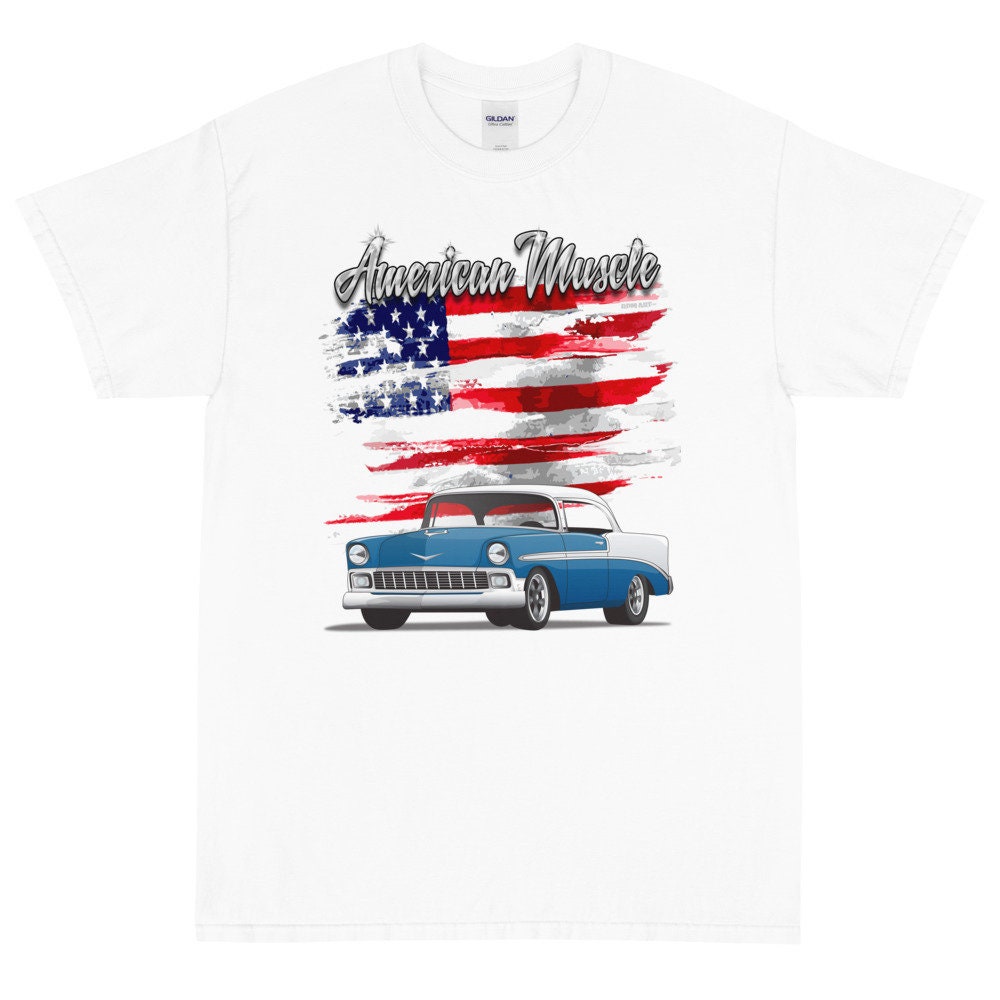 1956 Harbor Blue and White Chevy Bel Air American Muscle Printed T ...