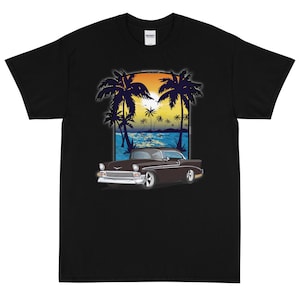1956 Solid Onyx Schwarz Chevy Bel Air California Beachin bedrucktes T-Shirt Shirt