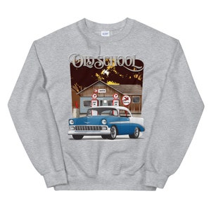 1956 Hafen Blau und Weiß Chevy Bel Air Old School bedrucktes Sweatshirt