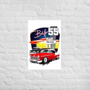 1955 Red and White Chevy Bel Air Cruise Night Chevrolet BelAir Poster