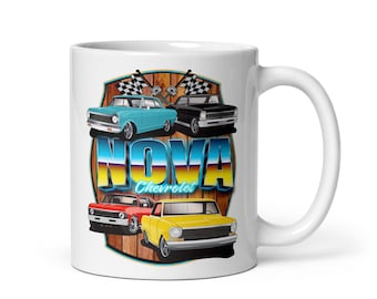 Klassisk Chevrolet Nova II Vintage Chevy Nova 2 Vit glansig mugg
