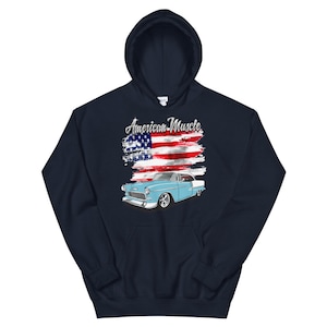 1955 Skyline Blue Chevrolet Bel Air American Muscle Printed Hoodie