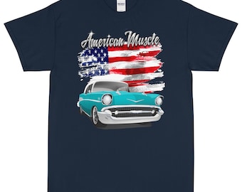 1957 Tropical Turquoise and White Chevy Bel Air American Muscle Printed T-Shirt Shirt
