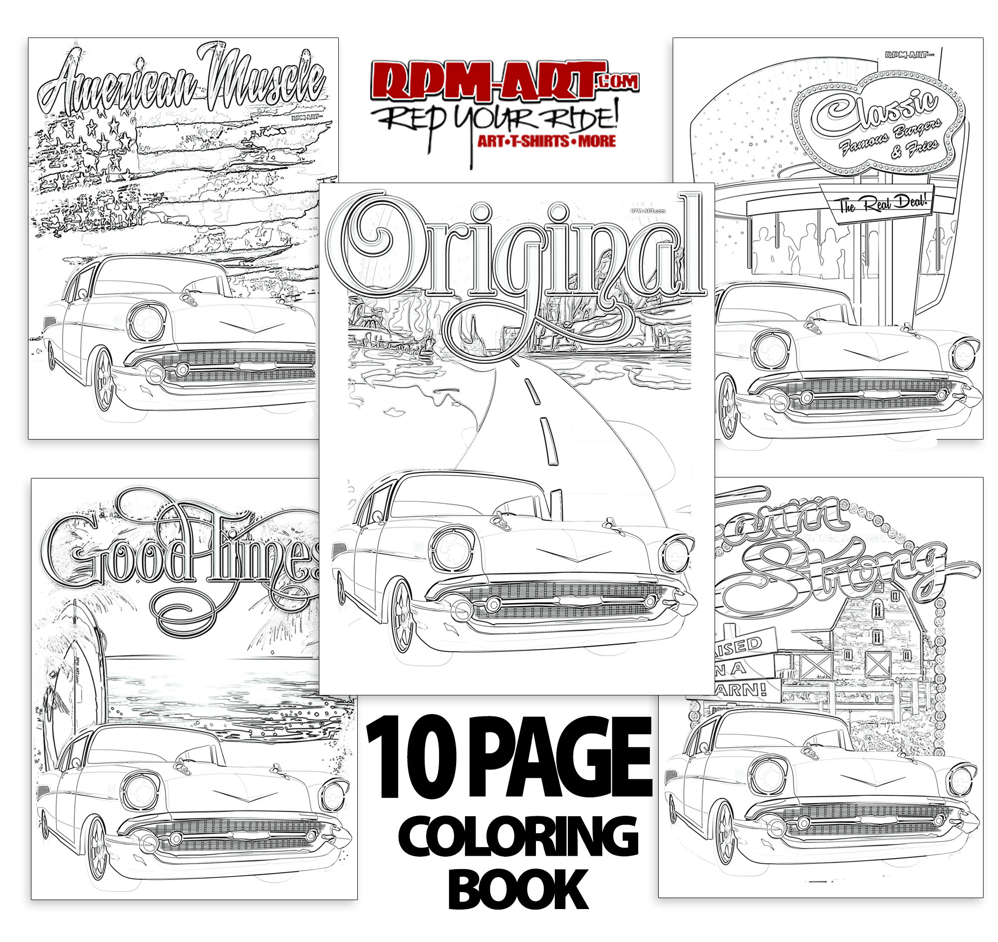 1957 Chevy Bel Air 10 Page Coloring Book / Digital / Instant | Etsy