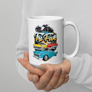 TriFive Semester 1955 1956 1957 Chevy Bel Air t-shirt Chevrolet 55 56 57 Belair Tri-Five Vit glansig mugg