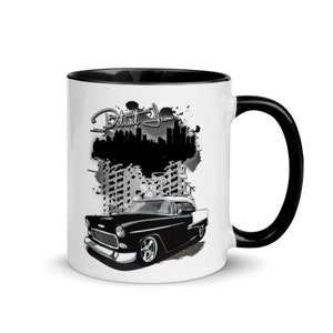1955 Black and White Chevy Bel Air Detroit Iron Coffee Mug