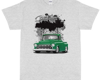 Maglietta con stampa Detroit Iron del pick-up Chevrolet Apache verde del 1957