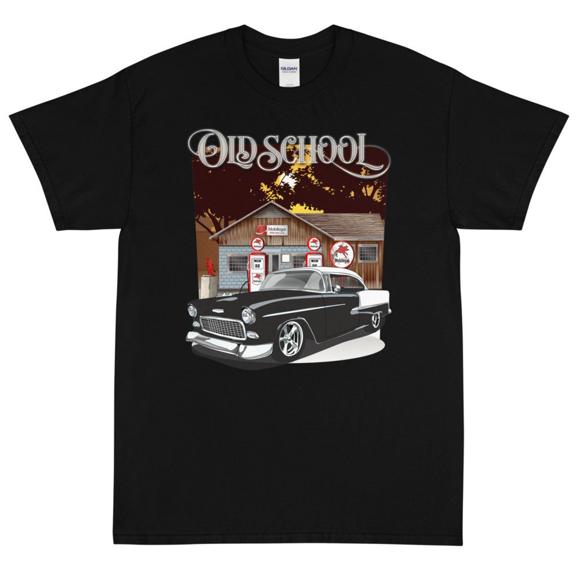 1955 Onyx Black & White Chevrolet Bel Air Old School Printed | Etsy