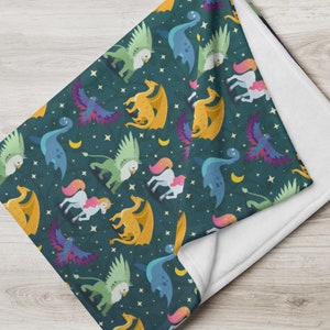 Mythical Creatures Throw Minky Blanket, Dragon Minky blanket, Unicorn Minky Blanket, Phoenix Minky Blanket, Griffon Minky Blanket