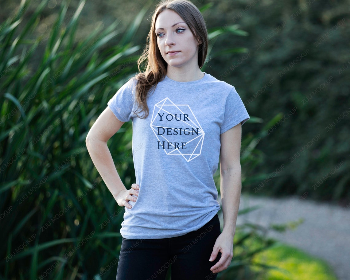 Download T-Shirt Mockup Grey TShirt Mockup Shirt Mock Up Woman Model | Etsy
