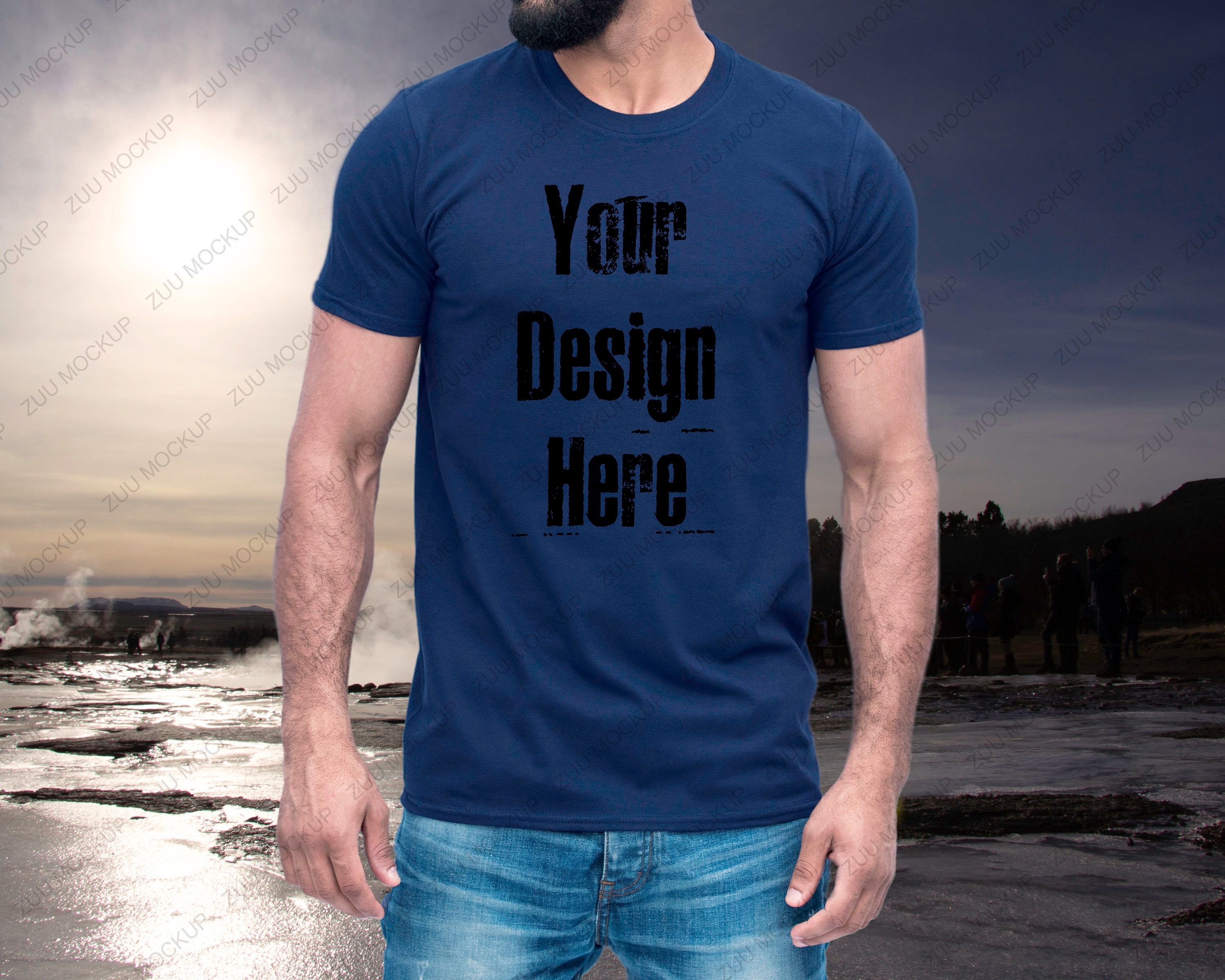 TShirt Mockup Navy Mock Up MALE Model 64000 Gildan Shirt