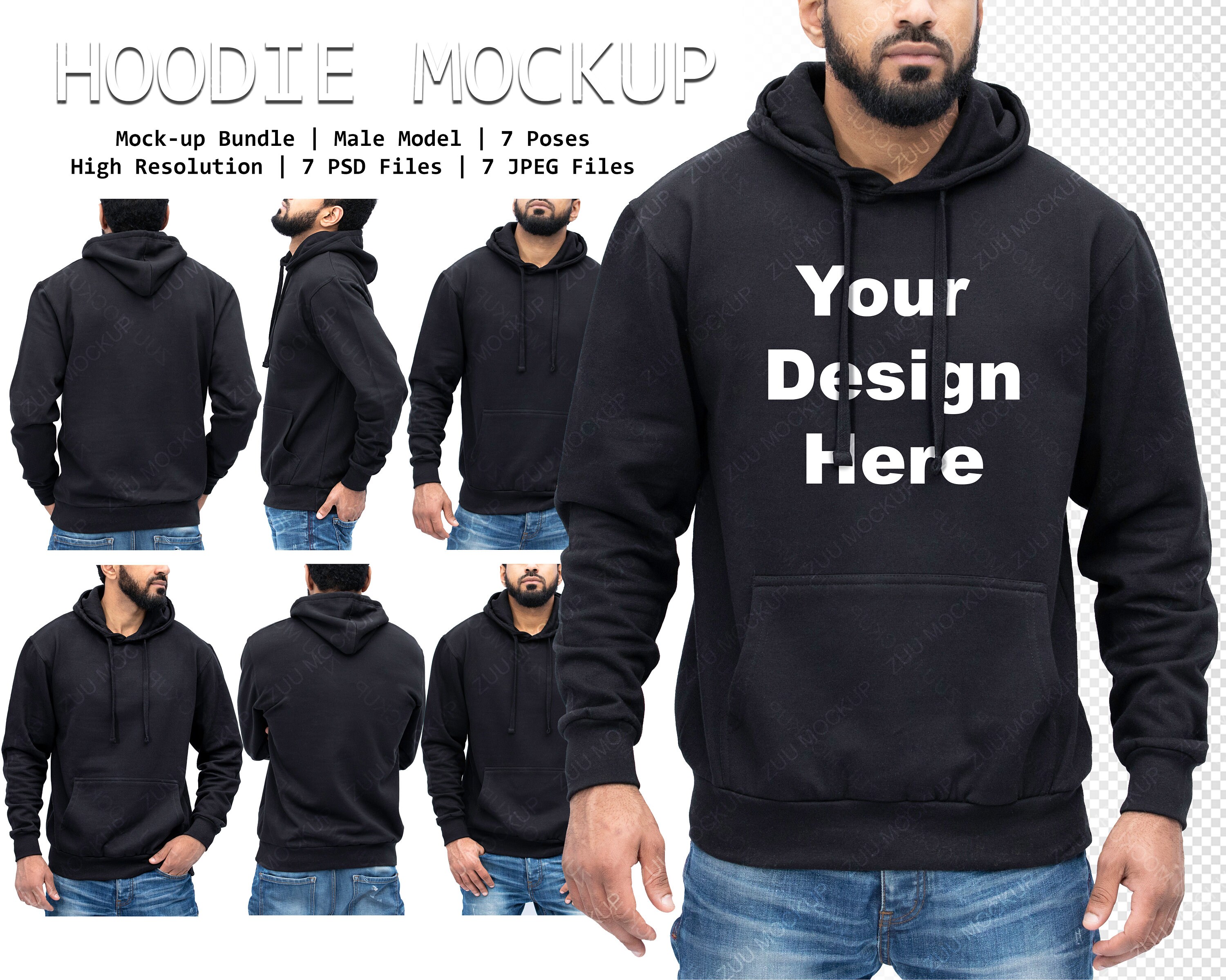 Download Black Hoodie Mock Up Bundle Back Front Side JPED PSD FILE | Etsy