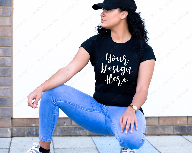 Download Woman shirt Mockup Black Tshirt mockup Model mockup T | Etsy